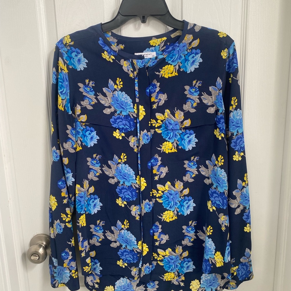 Equipment Blue and Yellow Floral Blouse